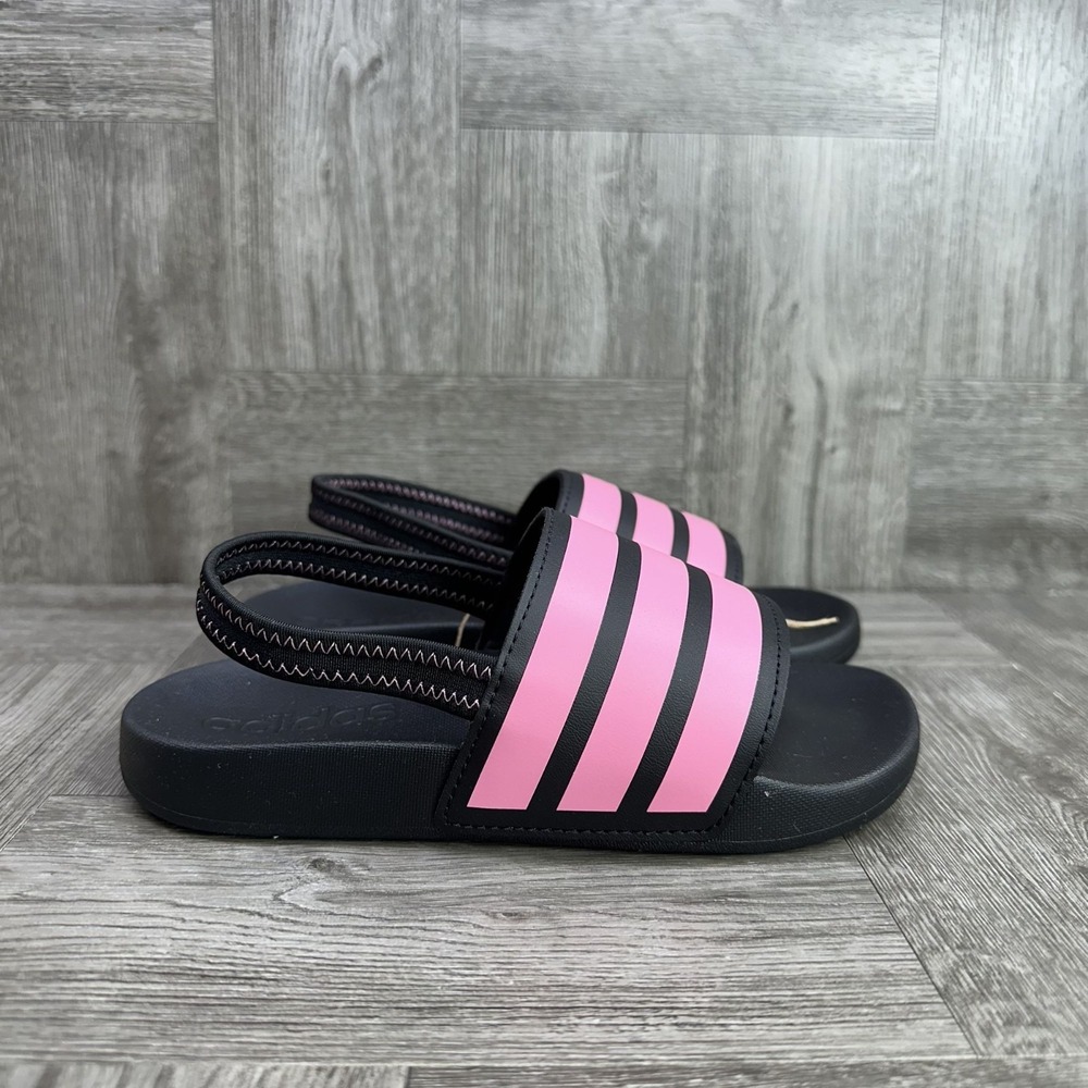 Adidas Adilette ESTRAP C Kids 13K Black‎ Pink Backstrap Slide Sandals NEW GZ1188